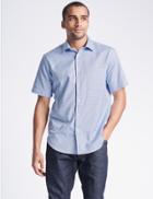 Marks & Spencer Pure Cotton Textured Shirt With Pocket Blue Mix