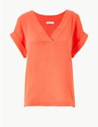 Marks & Spencer Pure Cotton Textured Short Sleeve T-shirt Dusty Apricot