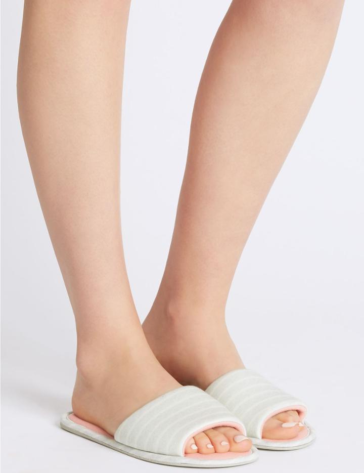 Marks & Spencer Striped Mule Slippers Grey Mix