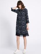 Marks & Spencer Star Print Tulle Hem 3/4 Sleeve Tunic Dress Navy Mix