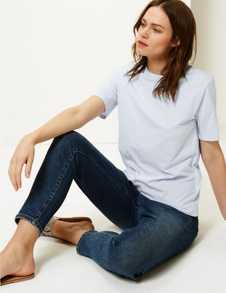 Marks & Spencer Pure Cotton Straight Fit T-shirt Pale Blue