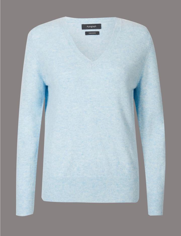 Marks & Spencer Pure Cashmere V-neck Jumper Fresh Blue