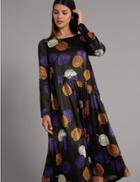 Marks & Spencer Printed Long Sleeve Midi Dress Purple Mix