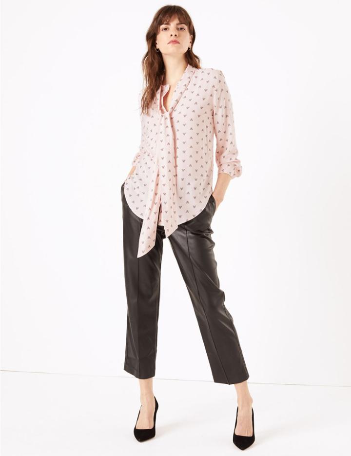 Marks & Spencer Moth Print Long Sleeve Blouse Pink Mix