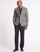 Marks & Spencer Pure Wool Checked Tailored Fit Jacket Neutral
