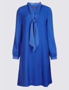 Marks & Spencer Tie Neck Long Sleeve Swing Dress Blue