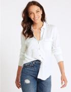 Marks & Spencer Contrasting Stitch Long Sleeve Shirt Ivory