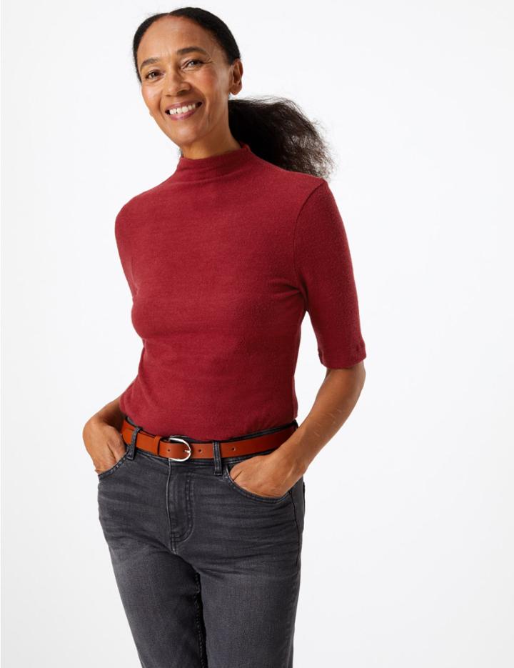 Marks & Spencer Textured Cosy Short Sleeve Top Claret