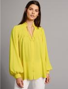 Marks & Spencer Pleated V-neck Long Sleeve Blouse Yellow