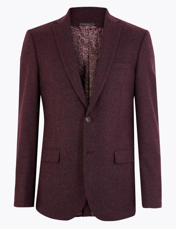 Marks & Spencer Slim Fit Italian Wool Blend Jacket Burgundy