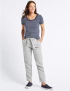 Marks & Spencer Pure Linen Textured Peg Trousers Grey Mix