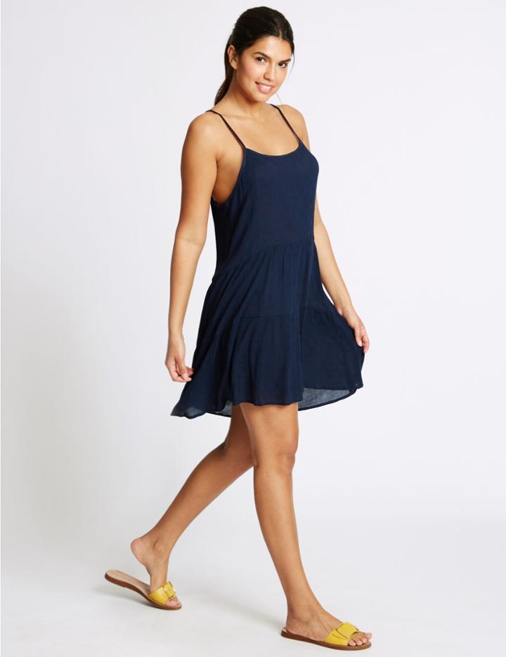Marks & Spencer Flippy Crinkle Beach Dress Navy