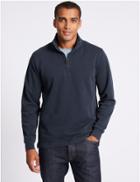 Marks & Spencer Slim Fit Pure Cotton Zip Through Top Navy