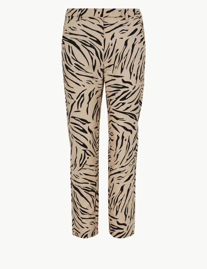 Marks & Spencer Cotton Rich Animal Print High Waist Trousers Black Mix