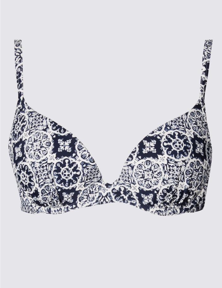 Marks & Spencer Tile Print Plunge Bikini Top B-e Indigo Mix