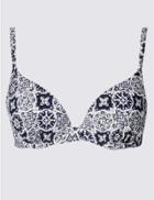 Marks & Spencer Tile Print Plunge Bikini Top B-e Indigo Mix