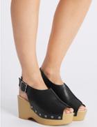 Marks & Spencer Wide Fit Leather Wedge Heel Sandals Black