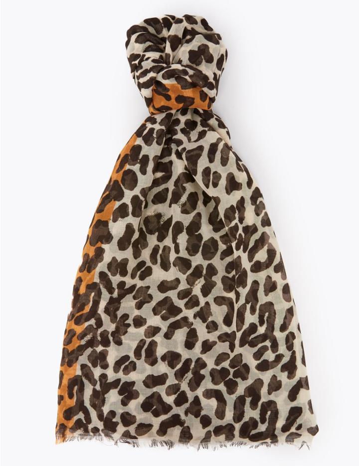 Marks & Spencer Leopard Print Scarf Natural Mix