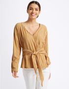 Marks & Spencer Striped V-neck Long Sleeve Wrap Top Ochre