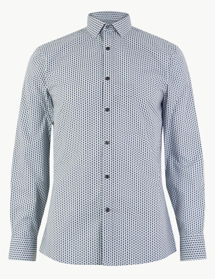 Marks & Spencer Skinny Fit Bug Print Shirt White Mix