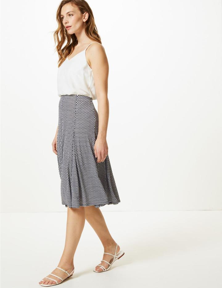Marks & Spencer Polka Dot Fit & Flare Skirt Ivory Mix