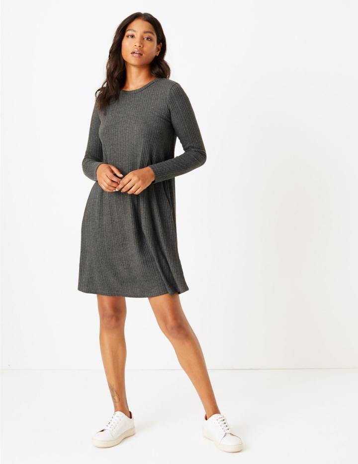 Marks & Spencer Ribbed Swing Dress Grey Marl