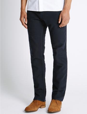 Marks & Spencer Regular Fit Pure Cotton Moleskin Trousers Navy