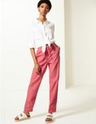 Marks & Spencer Linen Blend Tapered Leg Peg Trousers Pink Mix