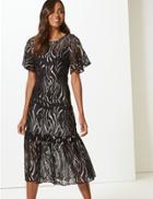 Marks & Spencer Lace Short Sleeve Midi Dress Black Mix
