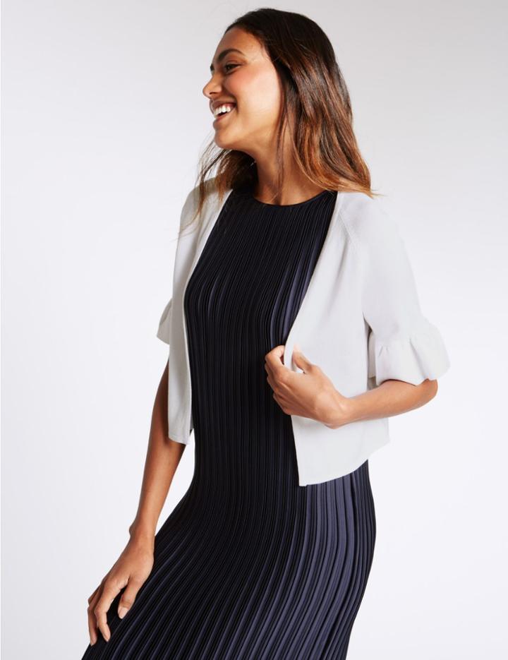 Marks & Spencer Frill Short Sleeve Cardigan Soft White