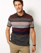 Marks & Spencer Slim Fit Pure Cotton Striped Polo Shirt Orange Mix