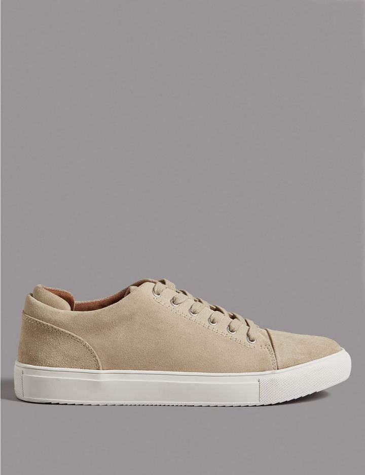 Marks & Spencer Suede Lace-up Trainers Light Taupe