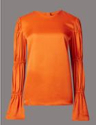 Marks & Spencer Sleeve Detail Round Neck Blouse Marmalade