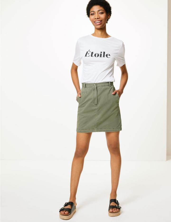 Marks & Spencer Pure Cotton Chino Mini Skirt Khaki
