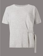Marks & Spencer Pure Cashmere Side Tie Short Sleeve Jumper Silver Grey