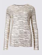 Marks & Spencer Animal Print Round Neck Long Sleeve Top Gold