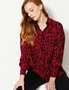 Marks & Spencer Oversized Animal Print Long Sleeve Shirt Red Mix