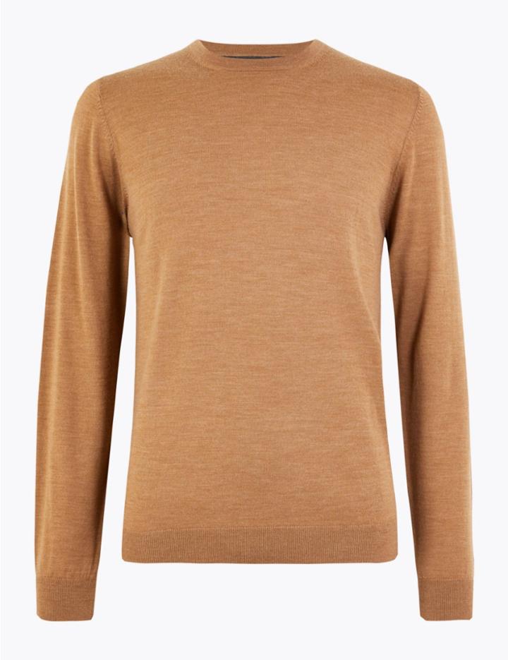 Marks & Spencer Pure Merino Wool Crew Neck Jumper Camel