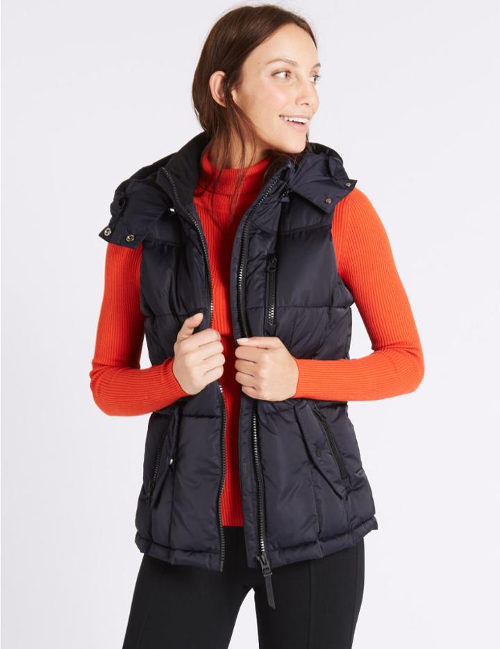 Marks & Spencer Satin Padded Gilet With Stormwear&trade; Navy