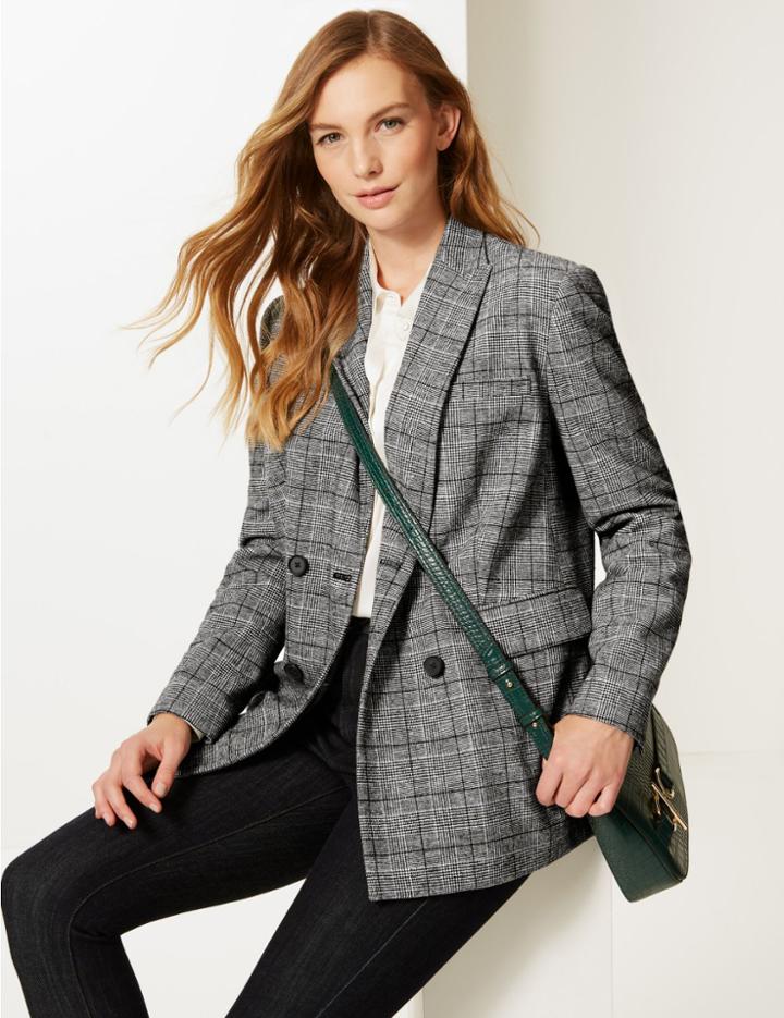 Marks & Spencer Houndstooth Check Blazer Blue Mix