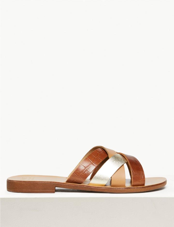 Marks & Spencer Leather Multi Strap Mule Sandals Tan