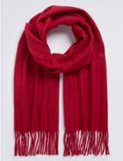 Marks & Spencer Tonal Pinstripe Wool Woven Scarf Red
