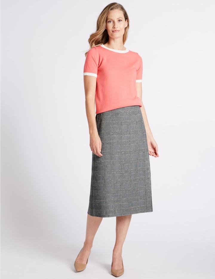 Marks & Spencer Checked Midi Skirt Brown Mix