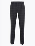 Marks & Spencer Slim Fit Wool Blend Checked Trousers Grey