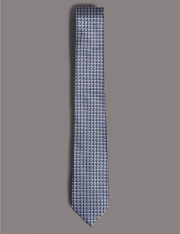 Marks & Spencer Pure Silk Geometric Tie Blue Mix