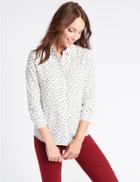 Marks & Spencer Spotted Long Sleeve Shirt Ivory Mix