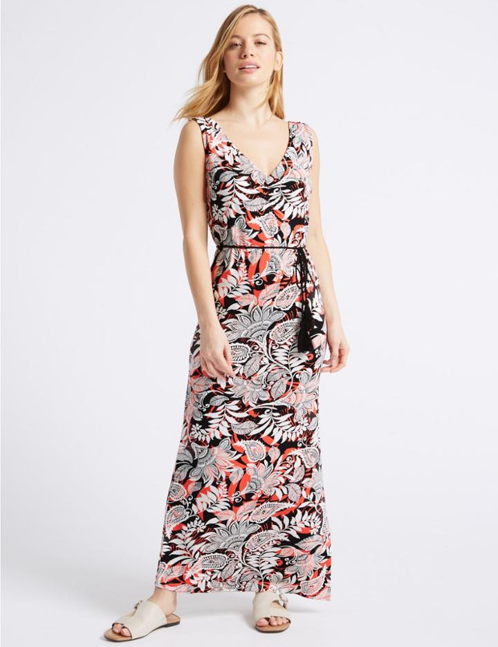 Marks & Spencer Petite Paisley Print Slip Maxi Dress Black Mix
