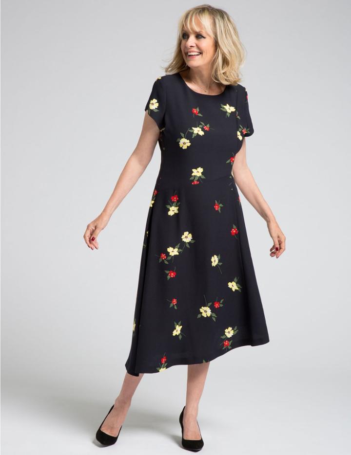 Marks & Spencer Printed Asymmetrical Hem Tunic Midi Dress Navy Mix