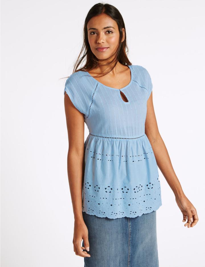 Marks & Spencer Pure Cotton Short Sleeve Shell Top Chambray
