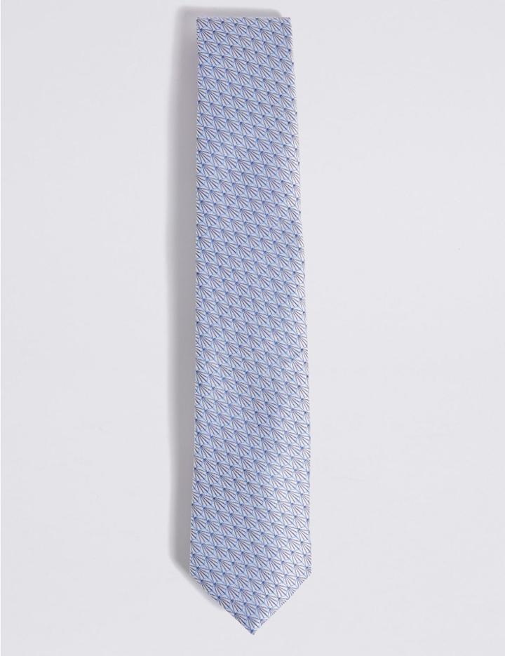 Marks & Spencer Pure Silk Geometric Print Tie Light Grey Mix